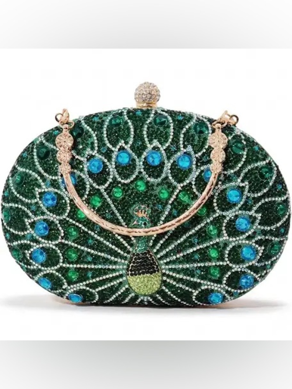NWT Rhinestone Peacock Sparkling Kiss Lock Beaded Bag